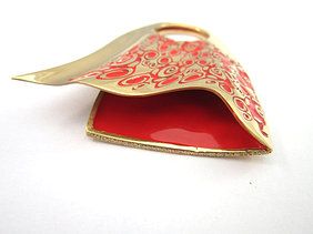 18ct Gold, Red Enamel Ring, Diamonds